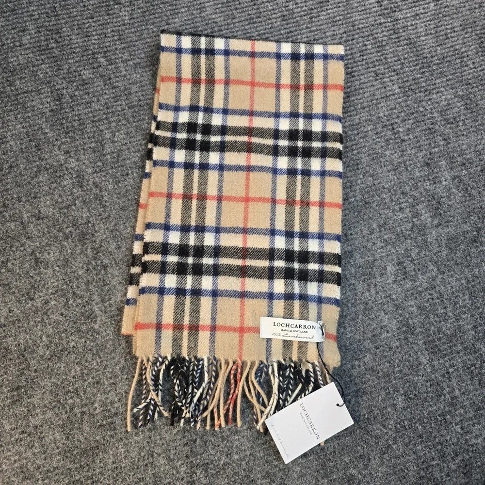 Lochcarron of Scotland Scarf Plaid Check Lambswool Wool Thomson Camel New 65